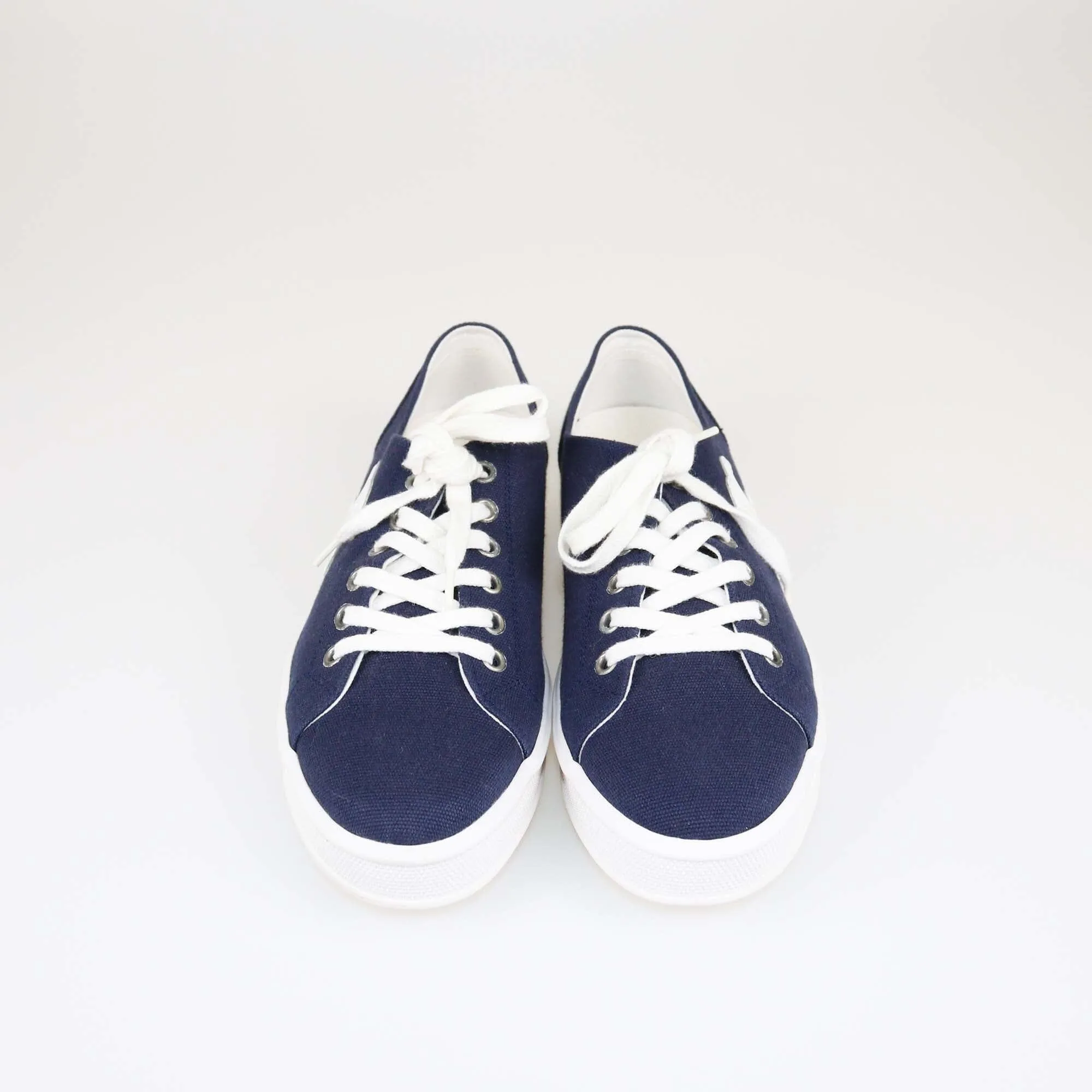 Celine Navy Blue Triomphe Jane Lace Up Low Sneakers