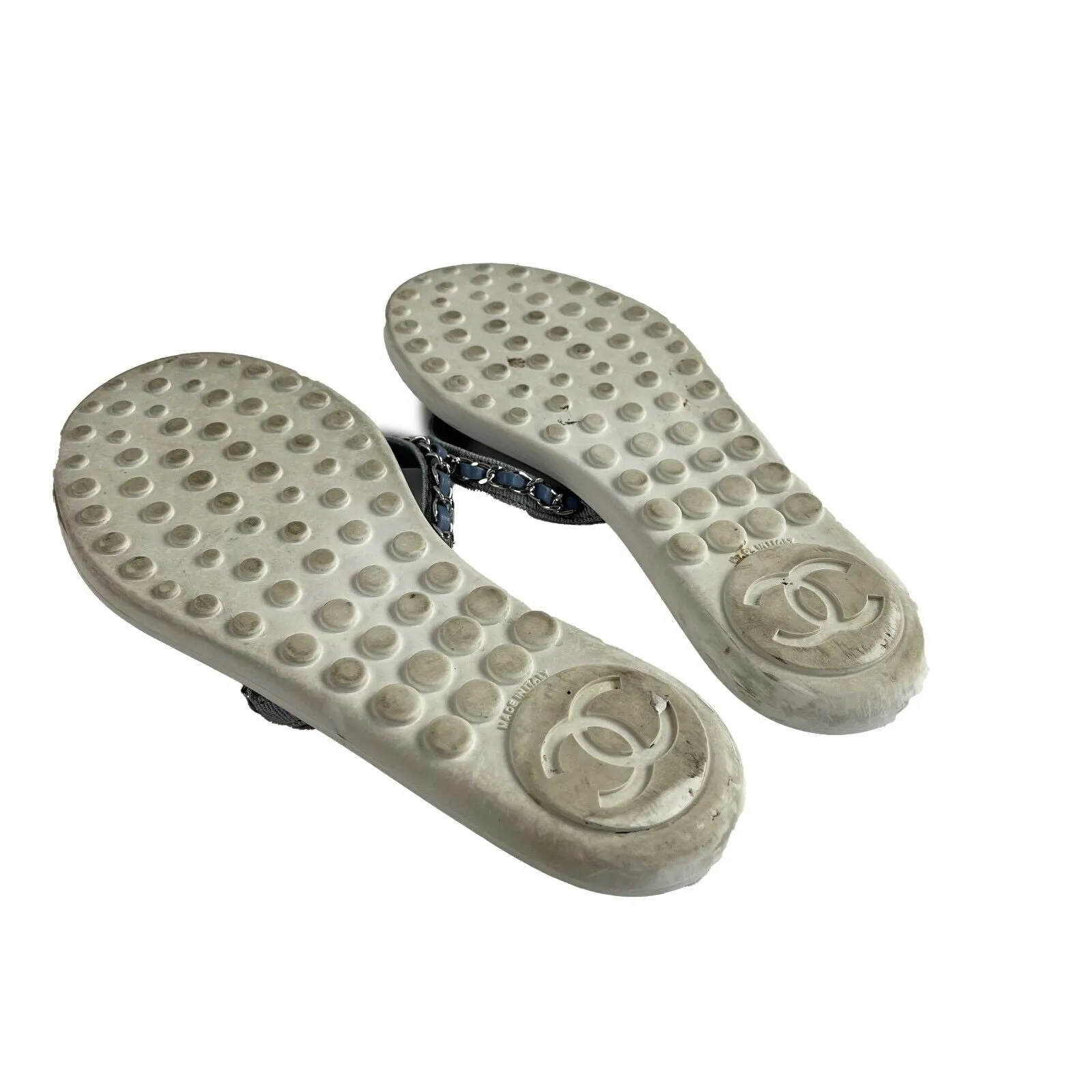 Chanel 2020 Interlocking CC Logo Denim Flip Flops 36 US 6 Good BlueWhite