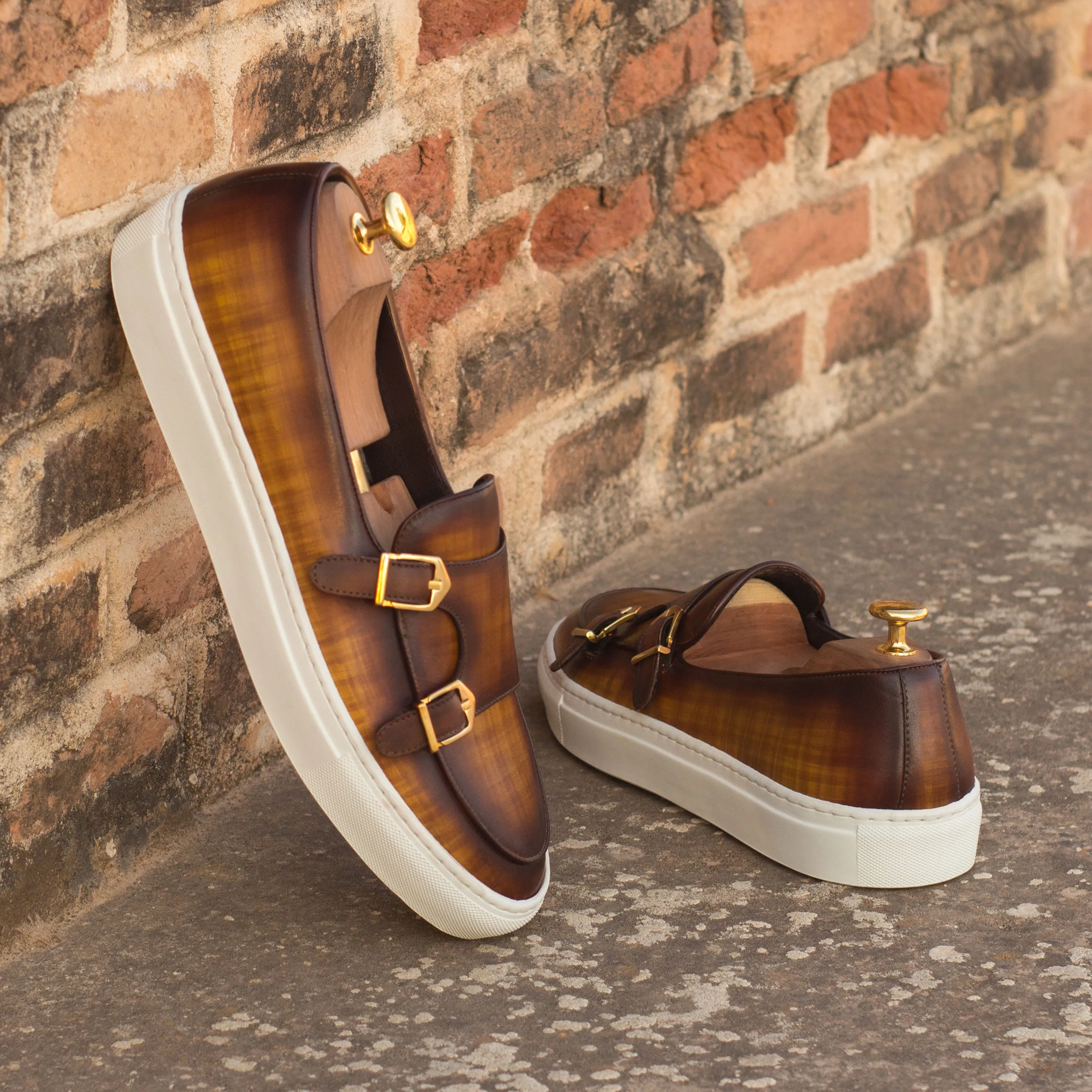 Cognac Papiro Patina Double-Monk Sneakers
