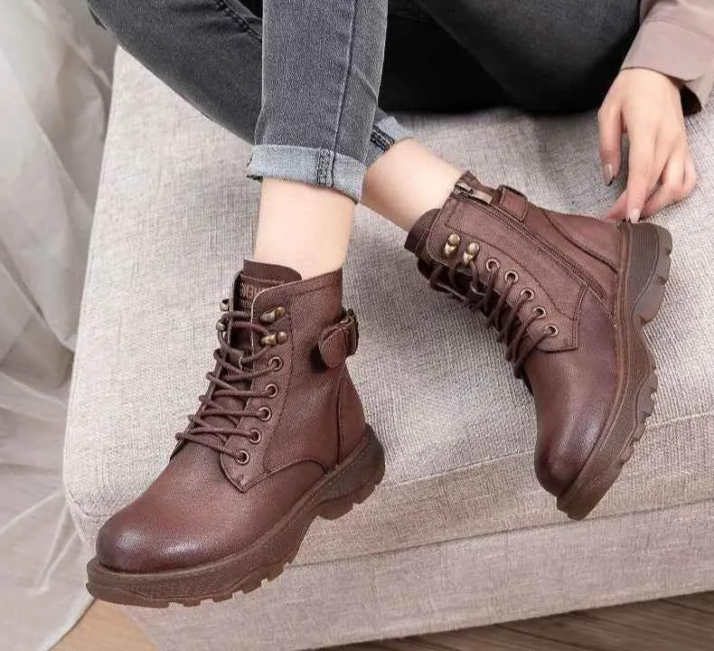 Cross Stroppy Ankle Vintage Punk Boots Flat Women's Casual Shoes GRCL0244