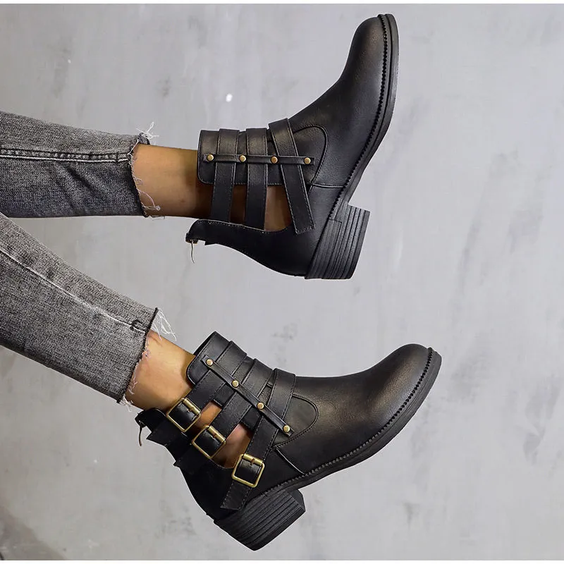 elveswallet Breathable Square Heels Hollow Out Ankle Boots