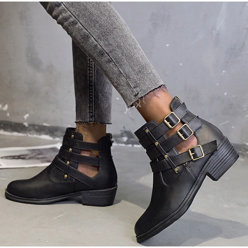 elveswallet Breathable Square Heels Hollow Out Ankle Boots