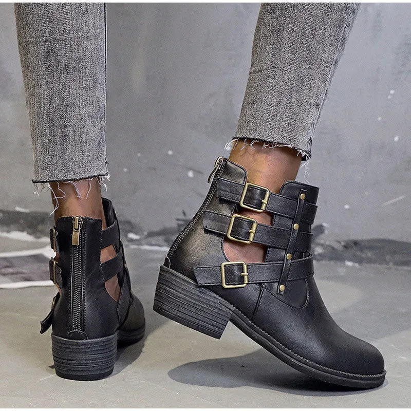 elveswallet Breathable Square Heels Hollow Out Ankle Boots