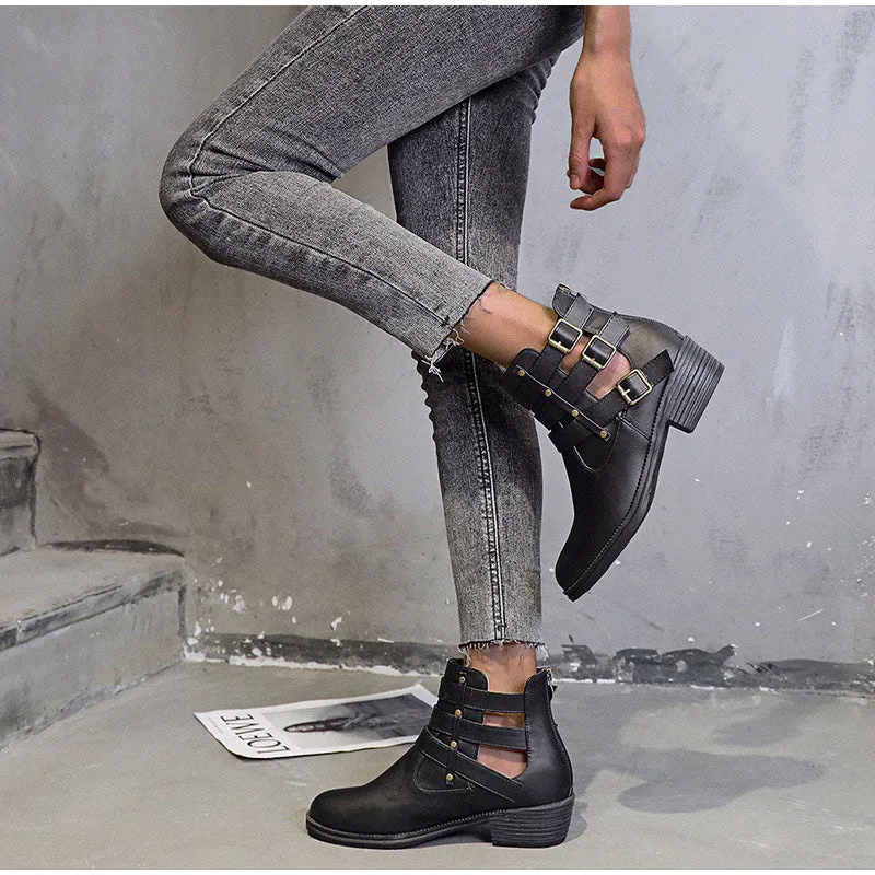 elveswallet Breathable Square Heels Hollow Out Ankle Boots