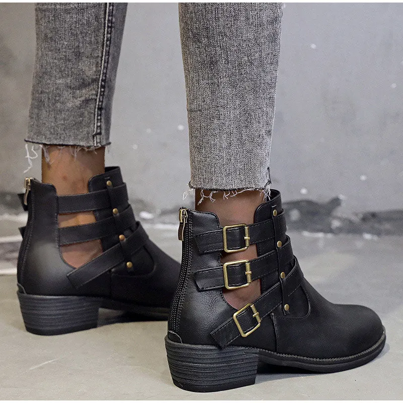 elveswallet Breathable Square Heels Hollow Out Ankle Boots