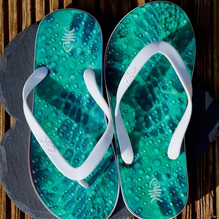 Emerald Flip Flops with White Straps