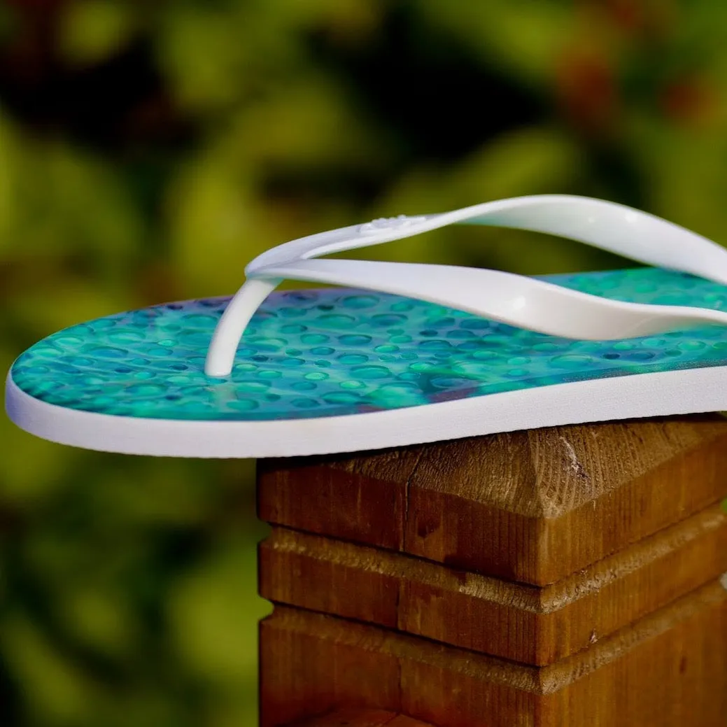 Emerald Flip Flops with White Straps