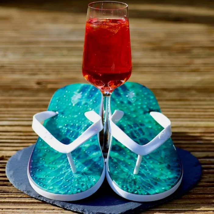 Emerald Flip Flops with White Straps