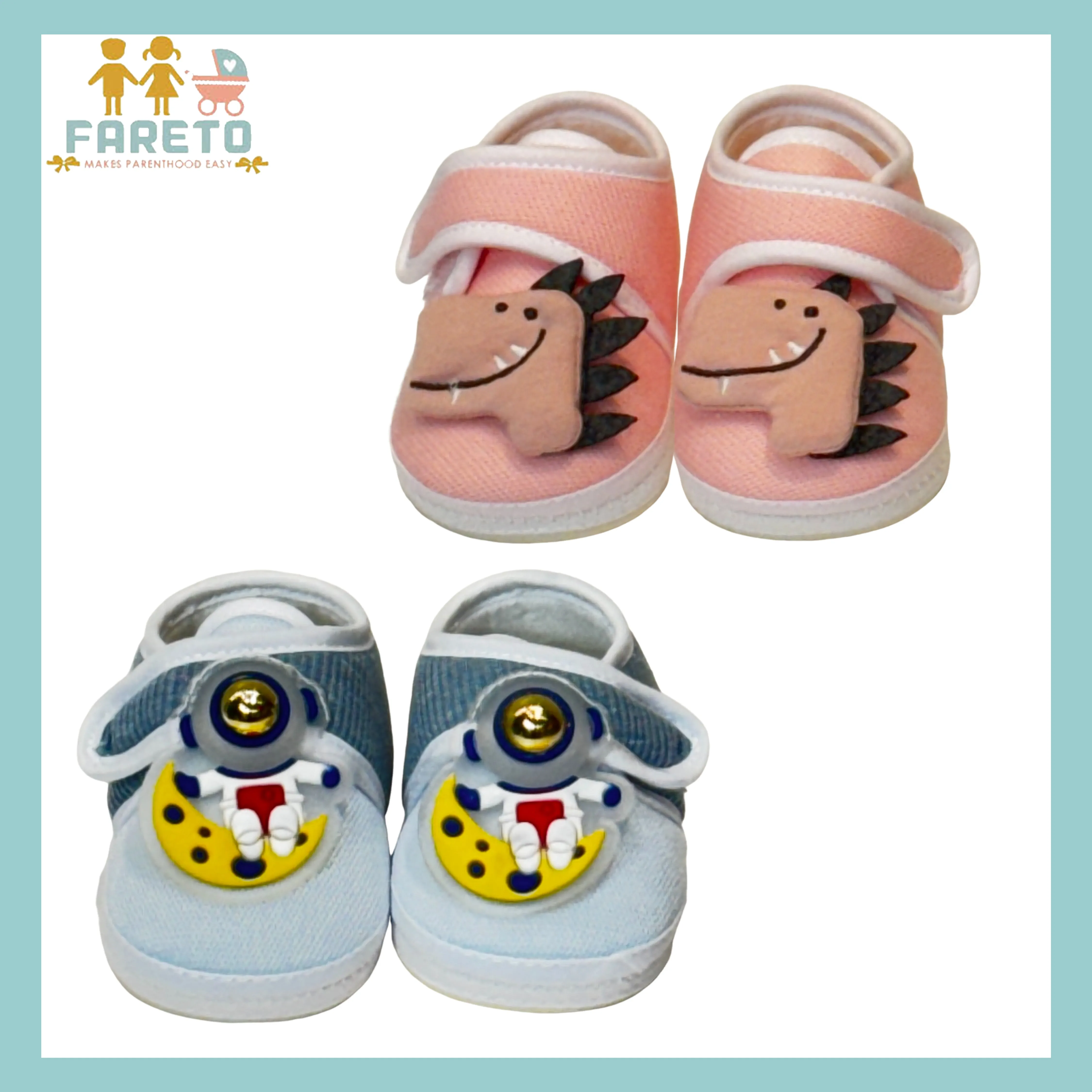 Fareto New Born Baby Boys and Girls Causal Shoes(Pack of 2)(0-6 )(Note: Colours & Designs May Vary)