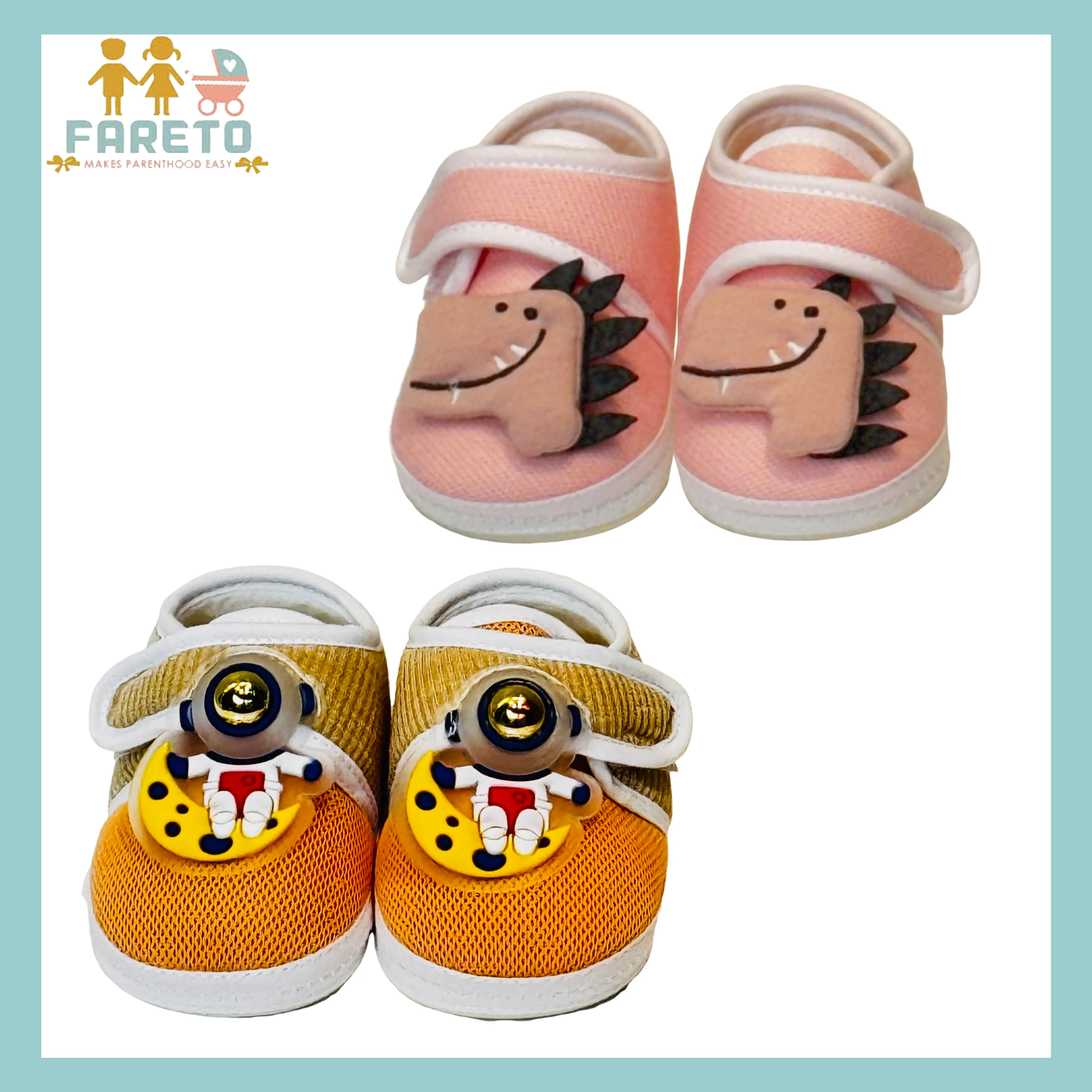 Fareto New Born Baby Boys and Girls Causal Shoes(Pack of 2)(0-6 )(Note: Colours & Designs May Vary)