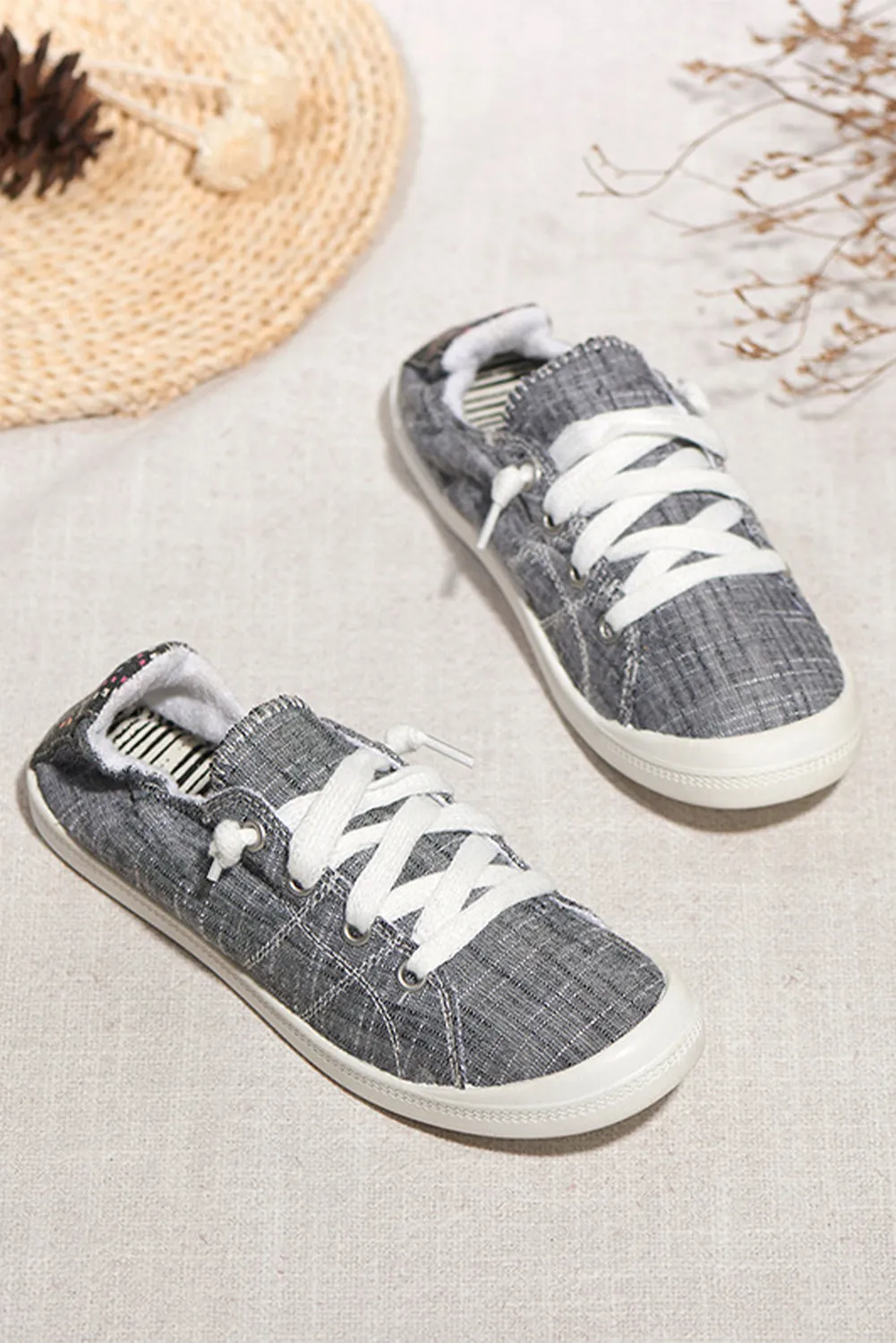 Gray Lace up Casual Canvas Shoes