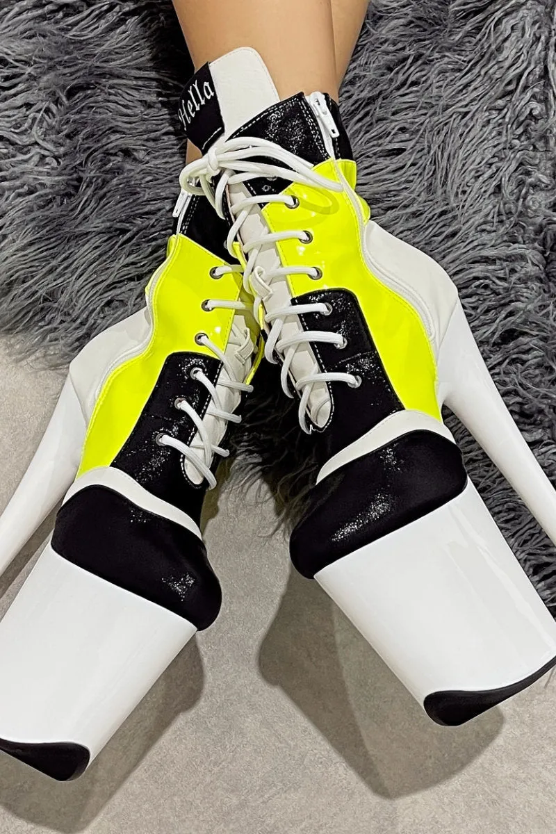 Hella Heels EmpireKicks 8inch Ankle Boots - Atomic Neon Yellow