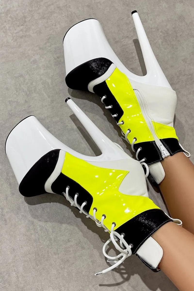Hella Heels EmpireKicks 8inch Ankle Boots - Atomic Neon Yellow
