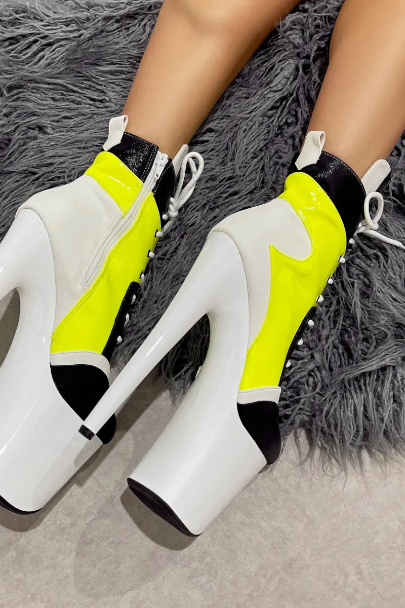 Hella Heels EmpireKicks 8inch Ankle Boots - Atomic Neon Yellow