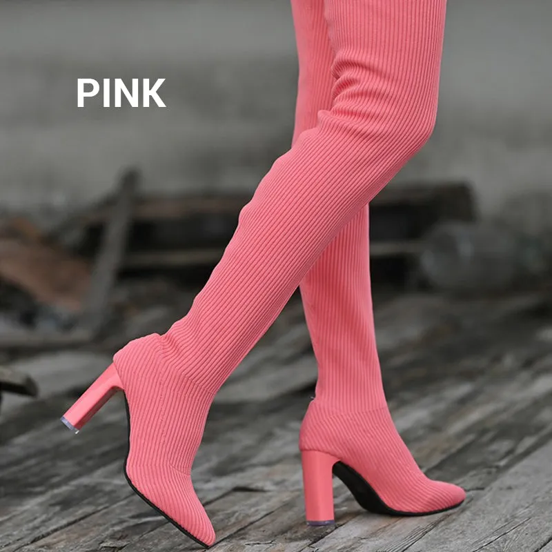 🔥Hot Sale🔥Women’s Block Heel Pointed Toe Over-the-Knee Boots