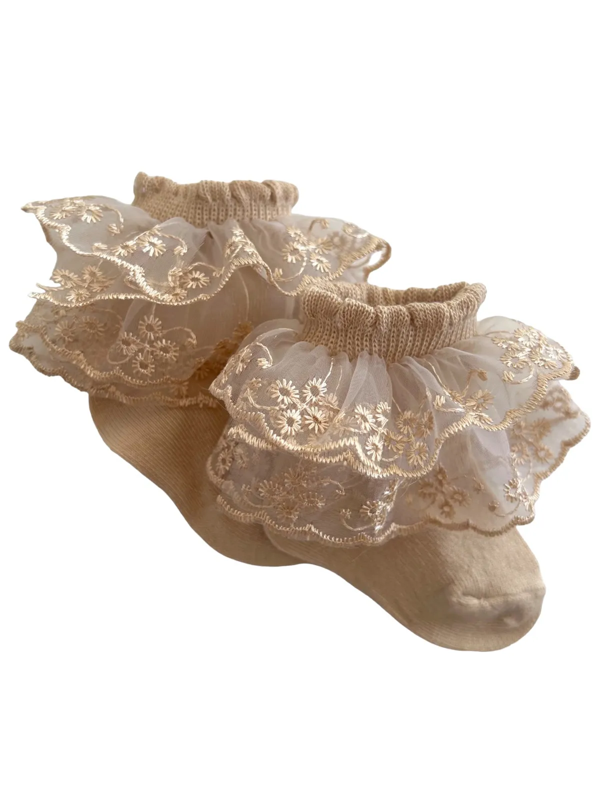 Lace Eyelet Socks, Tan