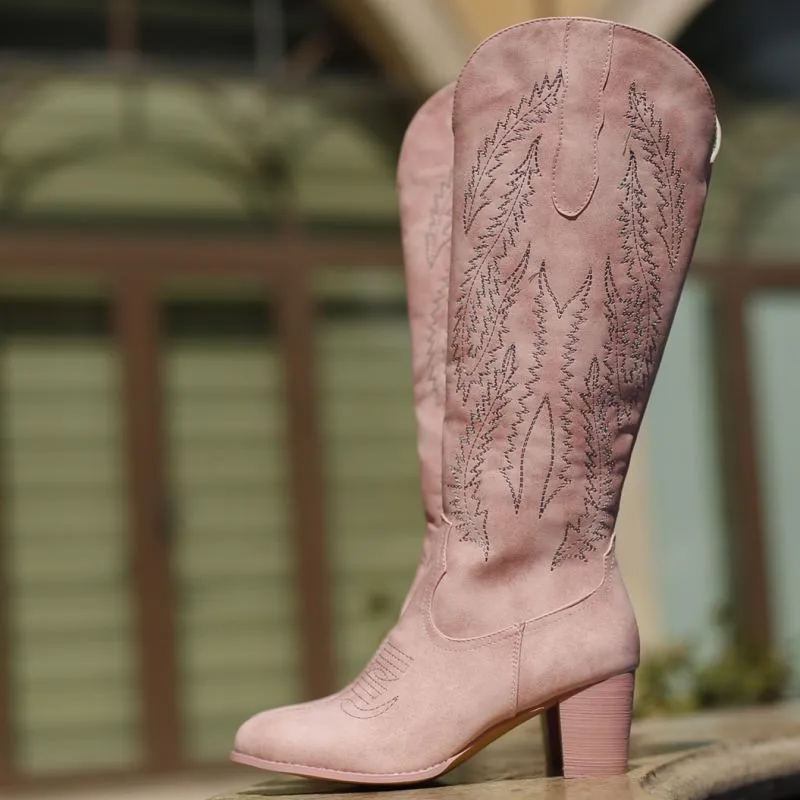 Pink Short Country cowboy boots for women high low bridesmaid dress