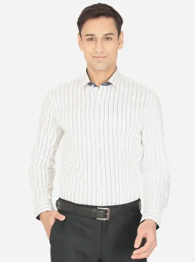 White & Navy Blue Striped Slim Fit Formal Shirt | Greenfibre